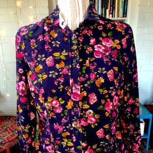 Floral corduroy button down top